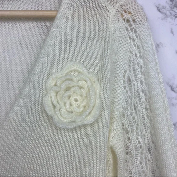 Hale Bob Knit Mohair Cardigan Floral Detail